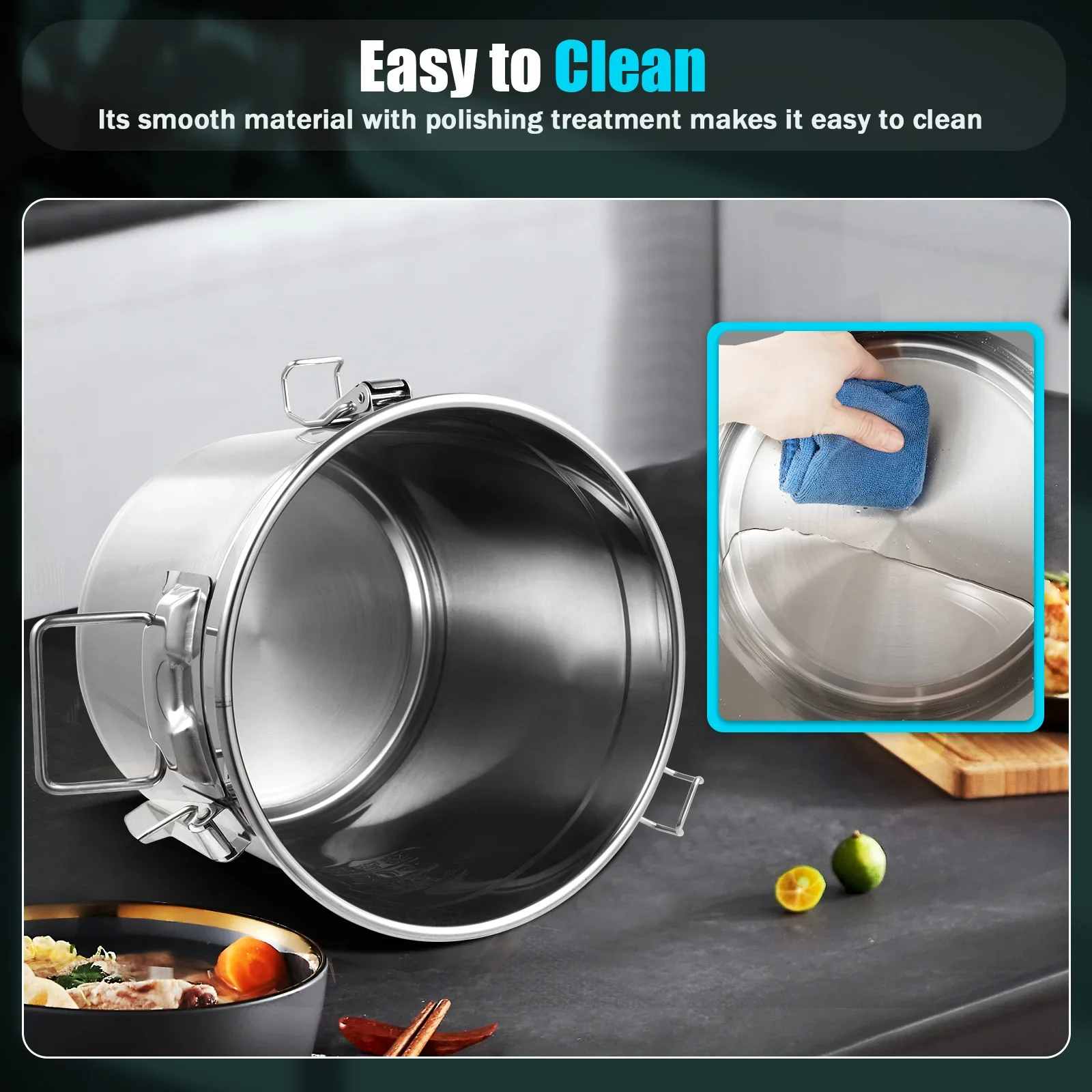 Airtight Stainless Steel Canister - 32 Gal Storage Container with Locking Clamp for Rice Flour Grains