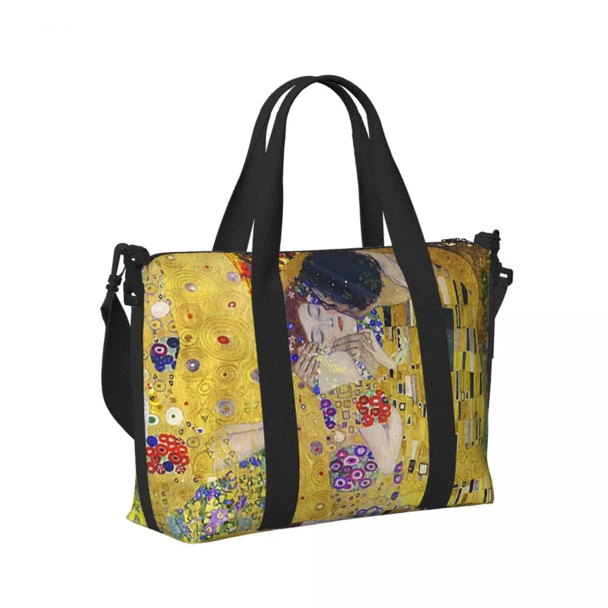 

Custom The Kiss By Gustav Klimt Beach Travel Bag Large Capacity Tote Bags for Gym Yoga Women Shopping Duffle Shoulder Bag