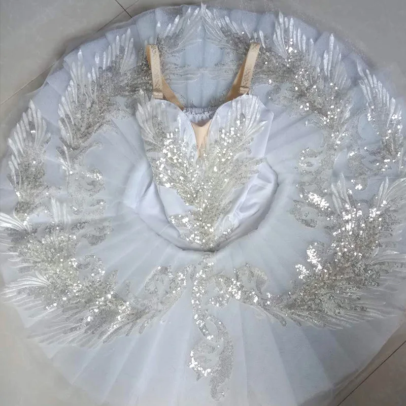 Vestido de Ballet profesional para niñas y adultos, traje de bailarina de Lago de los Cisnes, tutú de panqueque, blanco