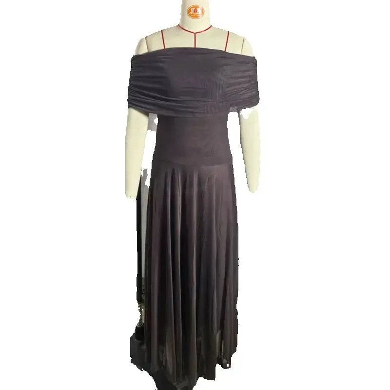 Elegante off-shoulder splitsen mesh feestjurken vrouw sexy strapless effen geplooide lange jurk zomer backless holle boho jurk - afbeelding 2