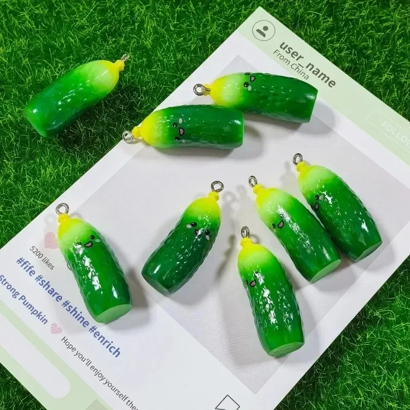 6Pcs Lovely Mini Cucumber Resin Pendants, Kawaii Vegetable Charms Supplies for DIY Keychain Phone Lanyard Necklace Accessories