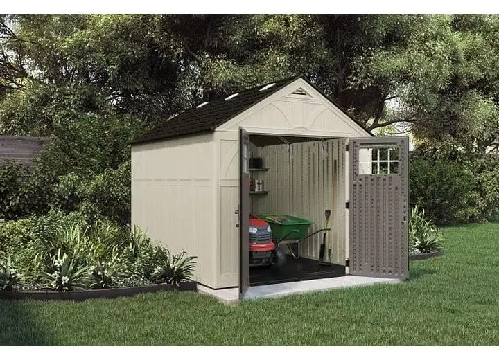 Large Resin Outdoor Storage Shed with Floor, Lockable Doors & Skylights, 8x10 Ft for Lawn Tools & Mowers, Customized