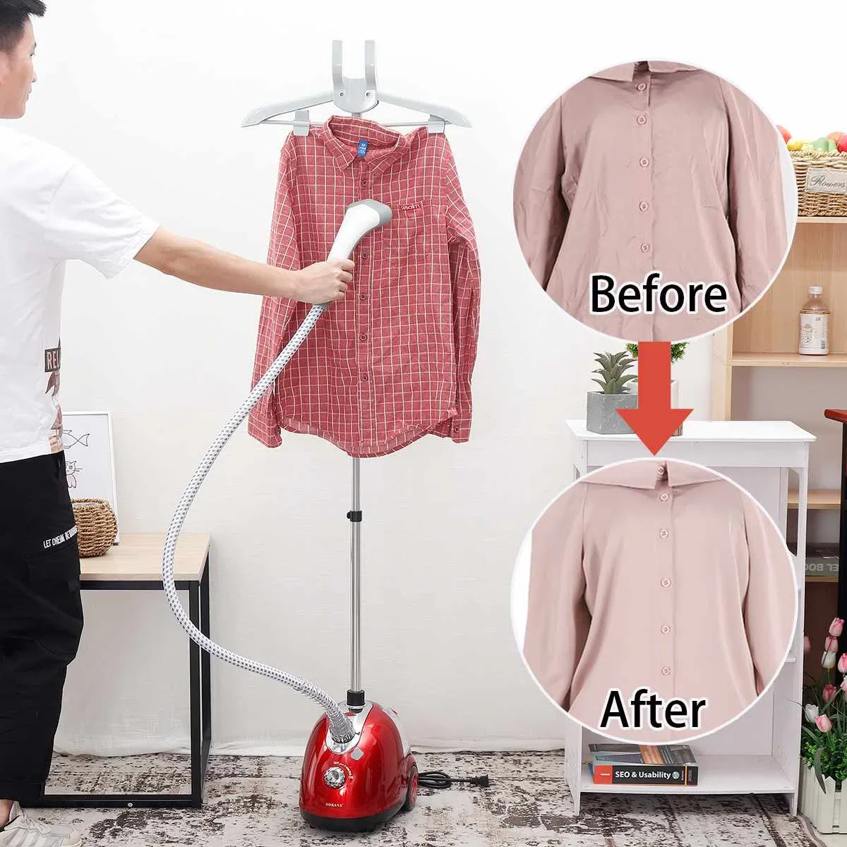 

2000W Clothing Garment Steamer Portable Fabric Steamer Vertical Iron Machine for Clothes Garment Hanger 1.6L Water Tank