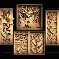 5PCS Flower Leaf in frame 3D STL Model for CNC Router 3D Printer Plant Decor 3D Model Relief STL Format Artcam Aspire