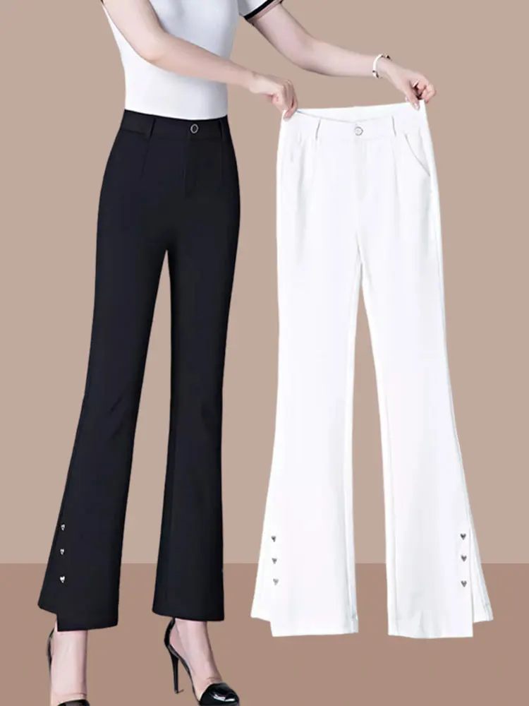 

Women's Summer Thin New Style High Waist Nine Points Flared Pants Casual Trousers Premium Feel Wide Leg Pants Fashionable