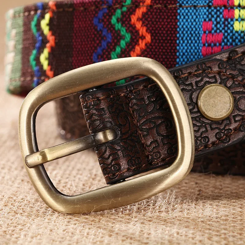 Fashion National Style Belt for Women Colorful Embroidered PU Leather Vintage Accessories Belt Ladies