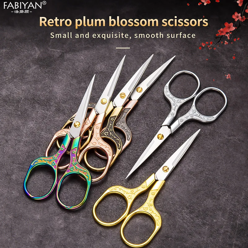 Vintage Stainless Steel Scissors Plum Blossom Pattern Fabric Thread Sewing Scissor Embroidery Sewing Shears Embroidery Scissors