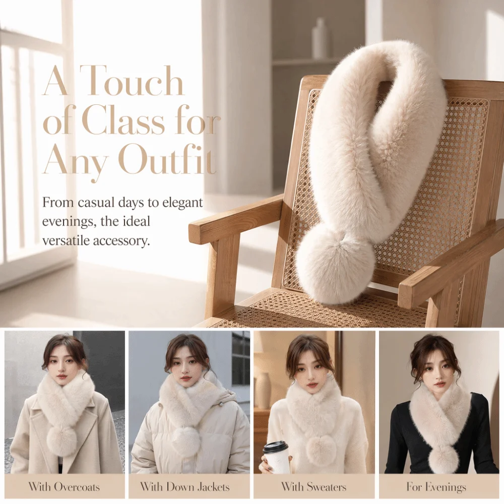 Double-Sided Fluffy Ball Scarf Thick Warm Pure Color Winter Fashionable Neck Warmer Korean Sweet Style Solid Color Soft Faux