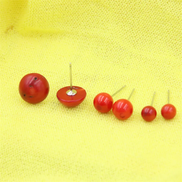 ZFSILVER Fashion Nature Red Sea Bamboo Coral Earrings Silver 925 Whith Hole Black Point For Women Girl Charm Jewelry Party Gift