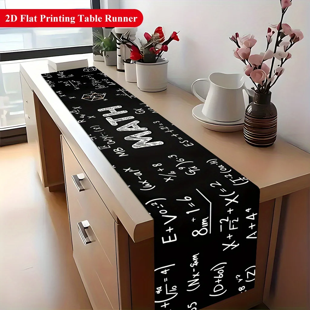 1pc 2D Table Runner, Math Teaching Design Rectangular Polyester Table Runner, Decor for Dining Table, Coffee Table, Kitchen