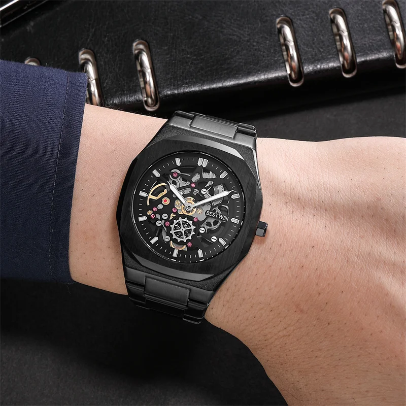 Luxury fashion hollowed out exquisite perspective dial men quartz waterproof watch European and American style suitable business