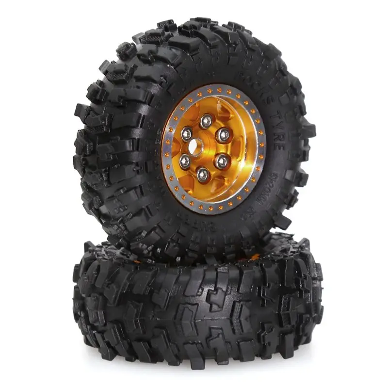 ABUM-4Pcs 51Mm Metal Beadlock Wheel Rim Rubber Tire Set For FCX24M Camel Cup 1/24 RC Crawler Car Upgrade Parts Accessories