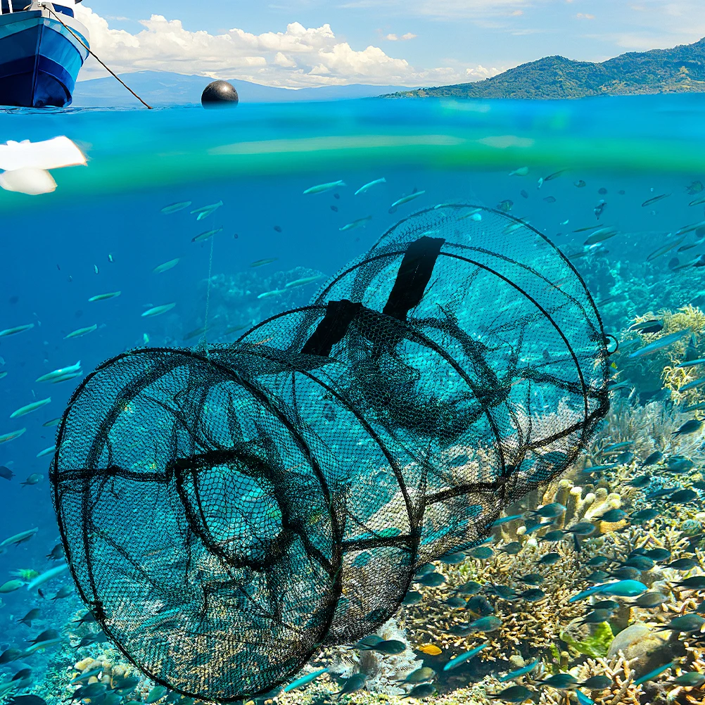 

1pcs Folding Fishing Collapsible Fish Bait Net For Shrimp Crab Lobster Portable Outdoor Use Durable Fiber Material