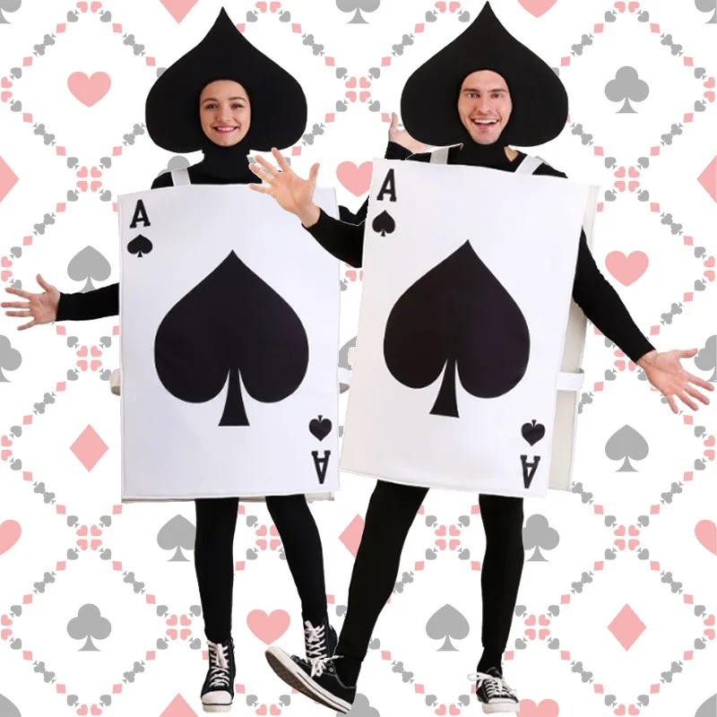 مجموعة أزياء أداء Loween Par Ex Poker Card Onesie بدلة لولبية مضحكة للنساء ملابس المسرح العرقية