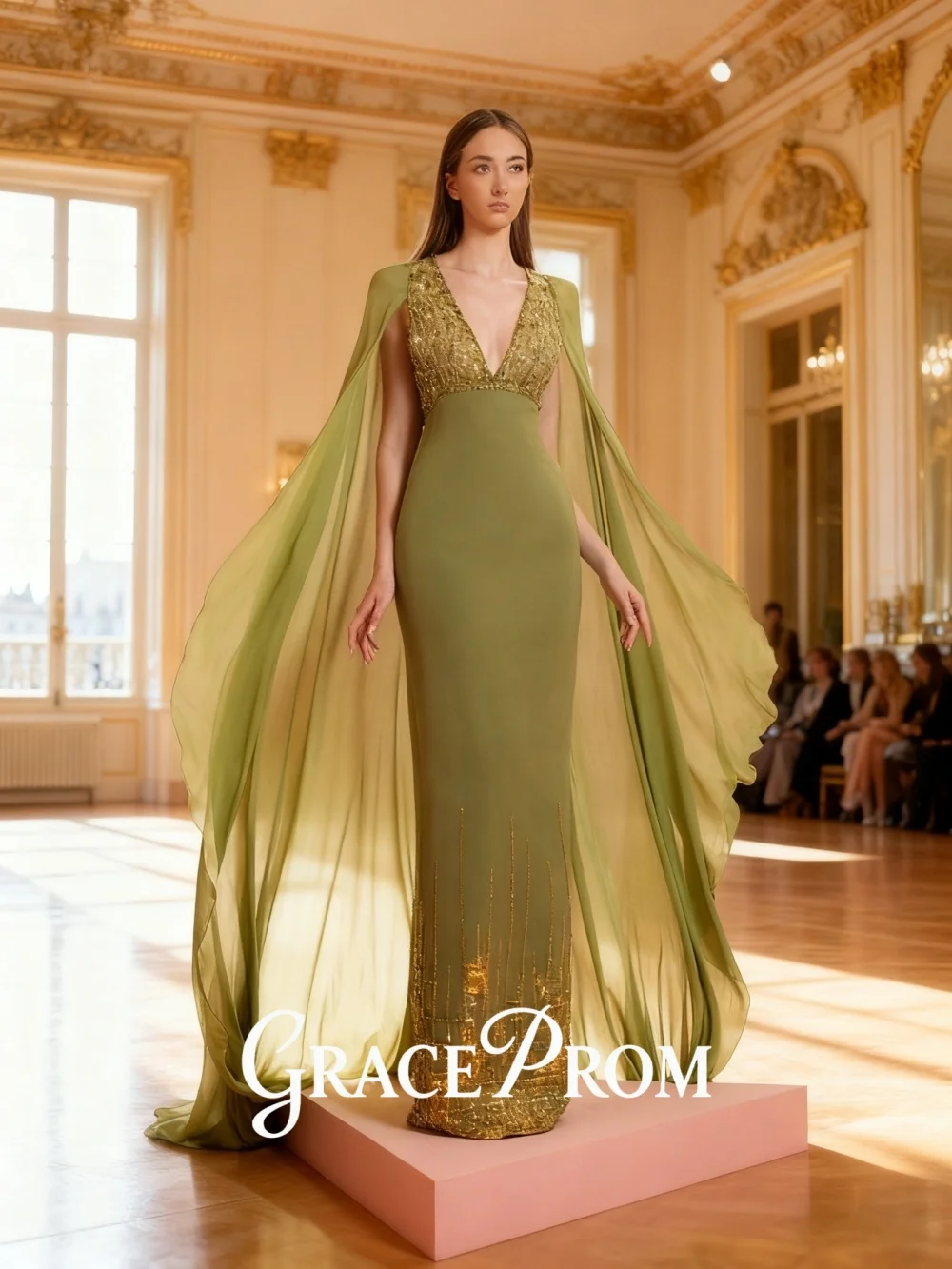 

GraceProm Dazzling Deep-V Evening Dress 2026 Sequin-Trim Carpet Gown Sheer A-Line Floor-Length Party Gown فساتين سهرة