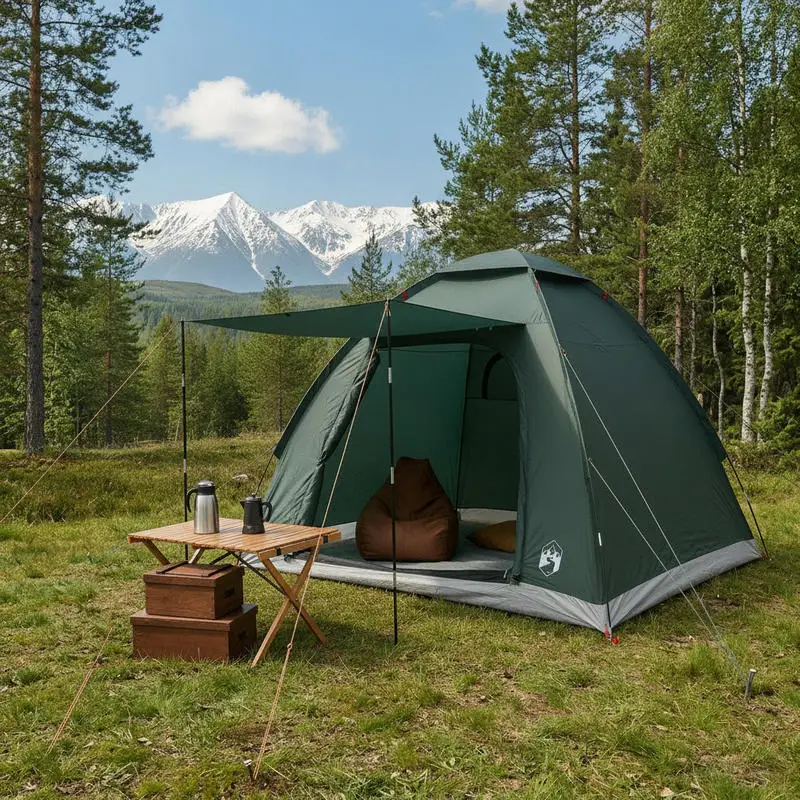Tente de camping avec toit vert militaire 190 x 140 x 105 cm Idéale pour la randonnée en banlieue, le camping en bord de lac et les séjours de nuit en bord de mer avec une excellente performance imperméable