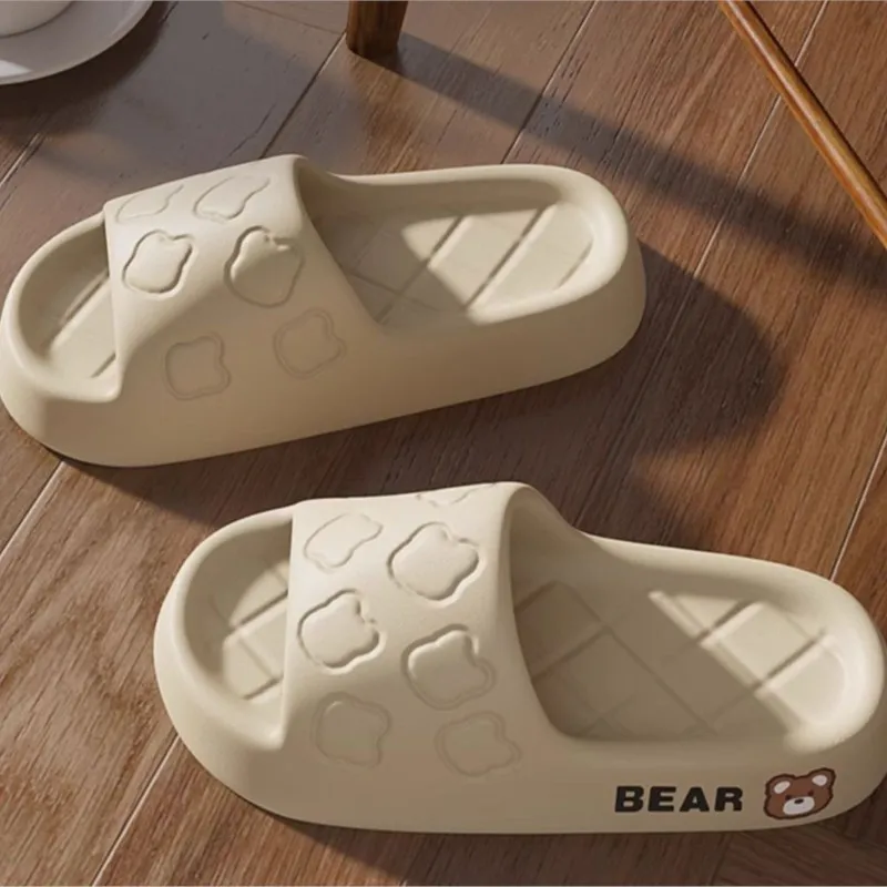 Summer Women Slippers Beach Slides Cartoon Bear Flip Flops Men\'s Thick Sole Indoor Bathroom Anti-Slip Shoes Couple Sandals TG15