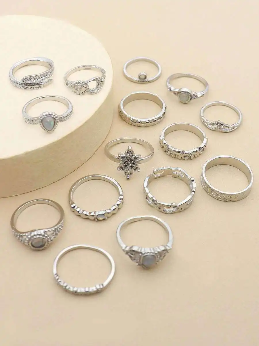 15pcs Sun & Water Drop Decor Ring