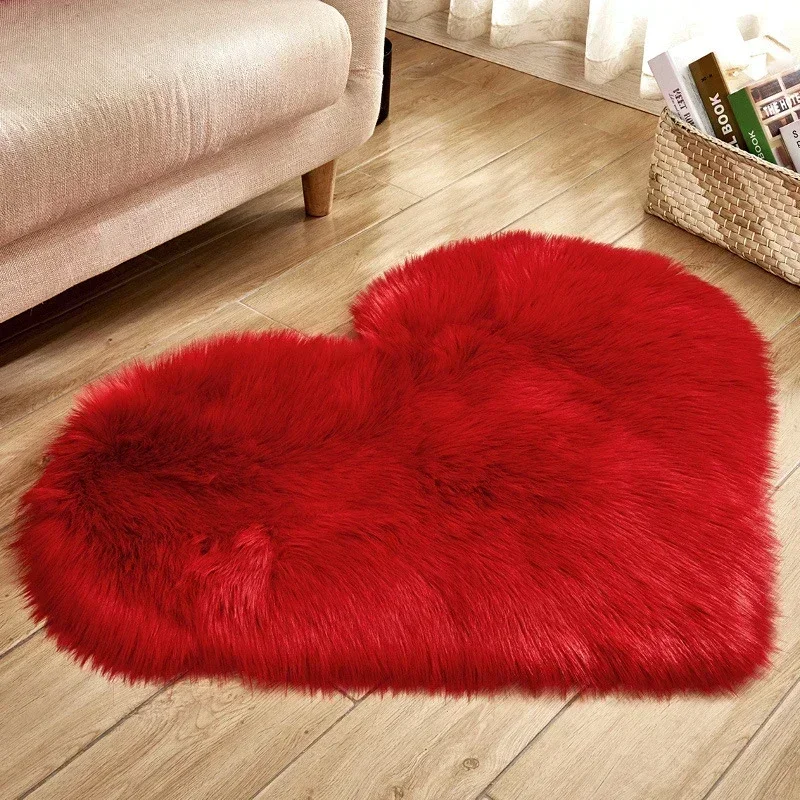 Shape White Love Wool Baby Hairy Soft Blue Long Carpet Shaggy Fur Pink Area Artificial Sheepskin Bedroom Room Rugs Mat Heart Rug