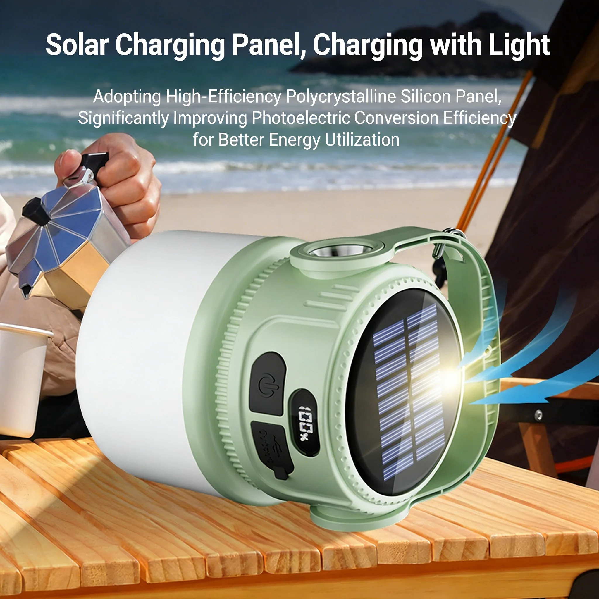 Solar Camping Light Digital Display USB Rechargeable Portable Hook Tent Lamp for Outdoor Night Market Stall Emergency