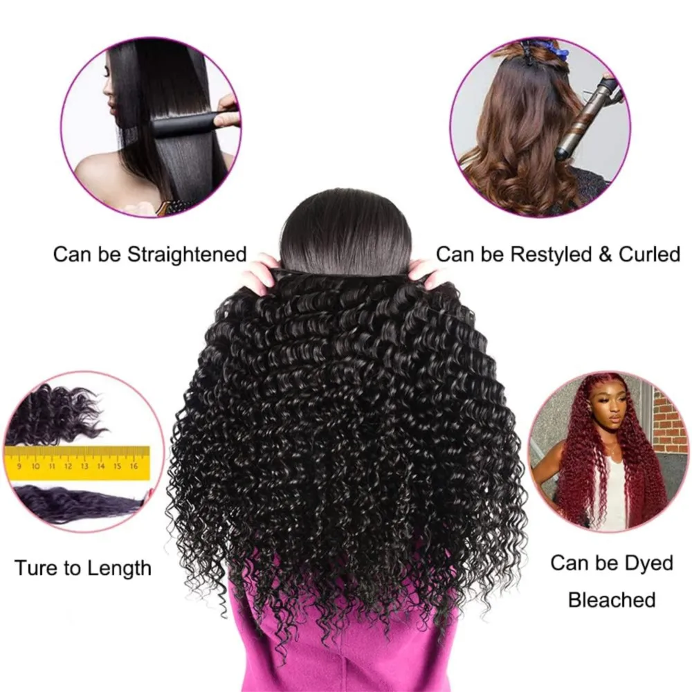 Bundles de cheveux humains bouclés Deep Wave, tissage de cheveux humains brésiliens, extensions non transformées, document naturel, 3 faisceaux