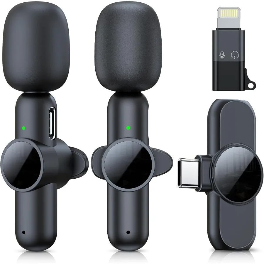 

Беспроводной микрофон для iPhone Android, 2 шт., USB TypeC, мини-микрофон Lightning с шумоподавлением, петличные микрофоны