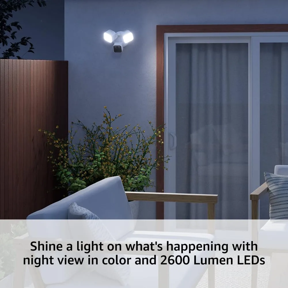 

Wired Floodlight Camera - Smart security camera, 2600 lumens, HD live view, enhanced motion detection, built-in siren(White)