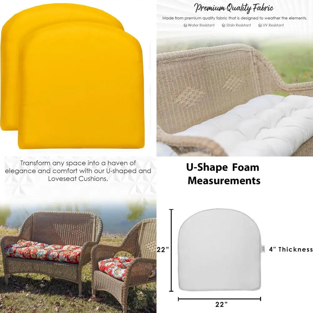 

пара больших желтых U-образных плетеных подушек из пенопласта для внутреннего и наружного использования.