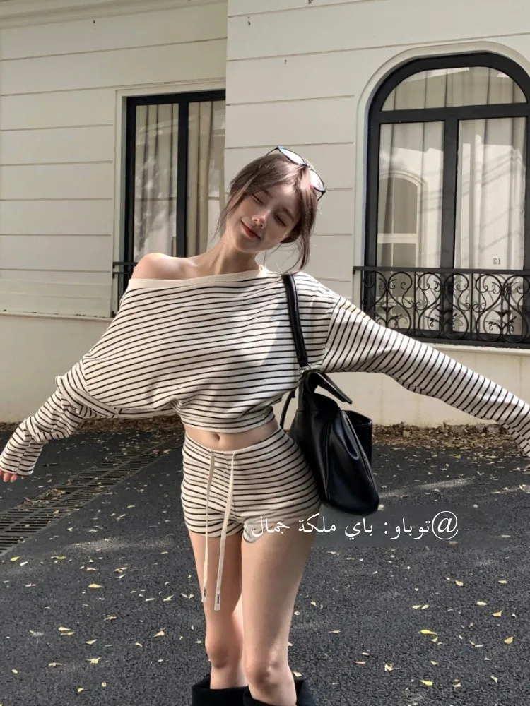 

American Sle Striped Spwear Long Sve Повседневный комплект домашней одежды для женщин Летняя новая одежда для отдыха на открытом воздухе Lazy Sle