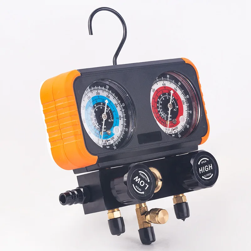 

Double gauge valve, air conditioner plus liquid refrigerant gauge group