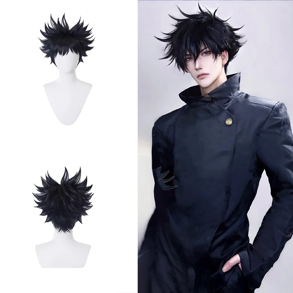 Anime Jujutsu Kaisen Fushiguro Megumi Cosplay 14-Inch Black Short Hair, Natural And Fluffy Halloween Party Wig, Heat-Resistant