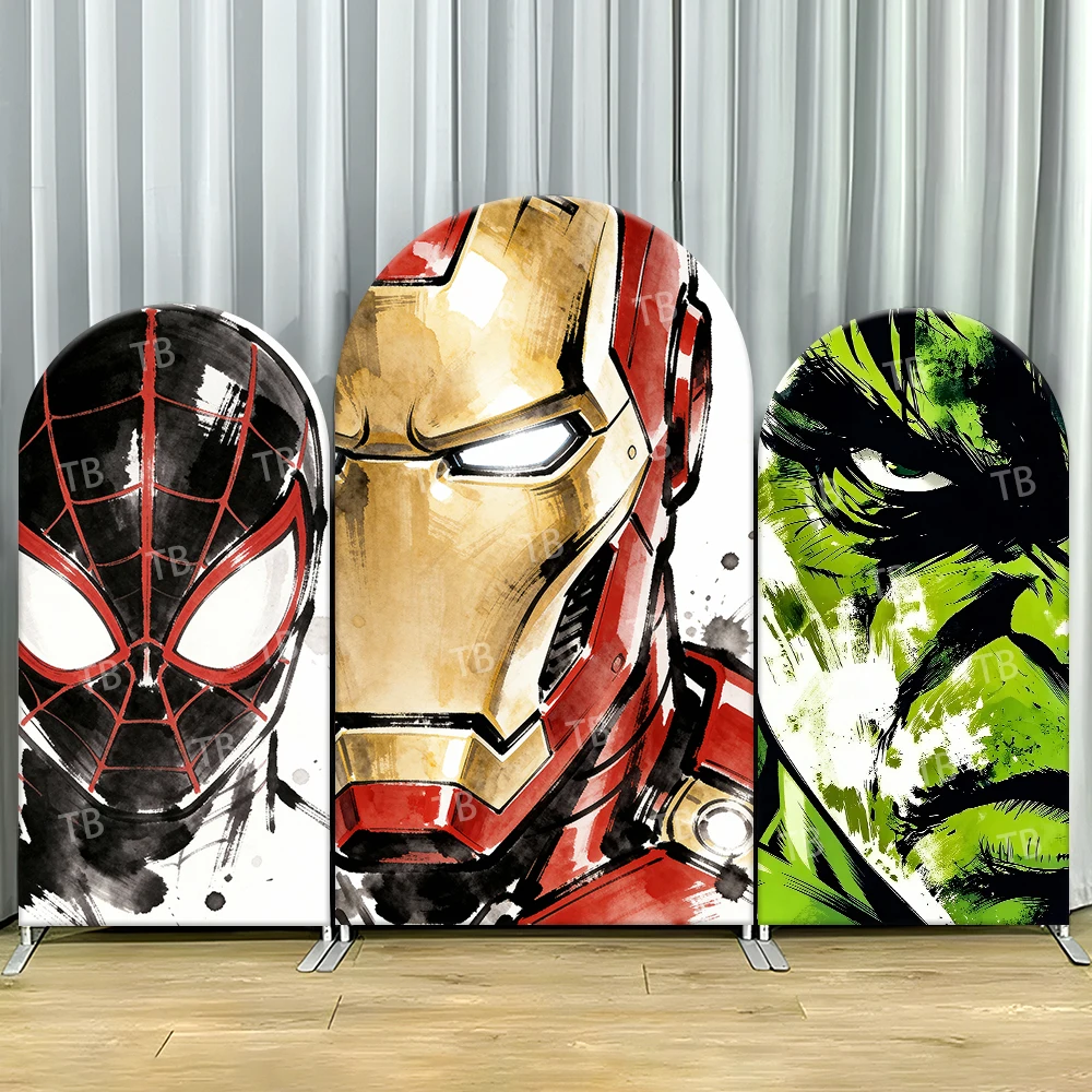 

Marvel Heroes Ink Art Arch Backdrop Cover Stylish Scene For Kids Birthday Party Cool Cartoon Theme Photo Booth Decor Prop