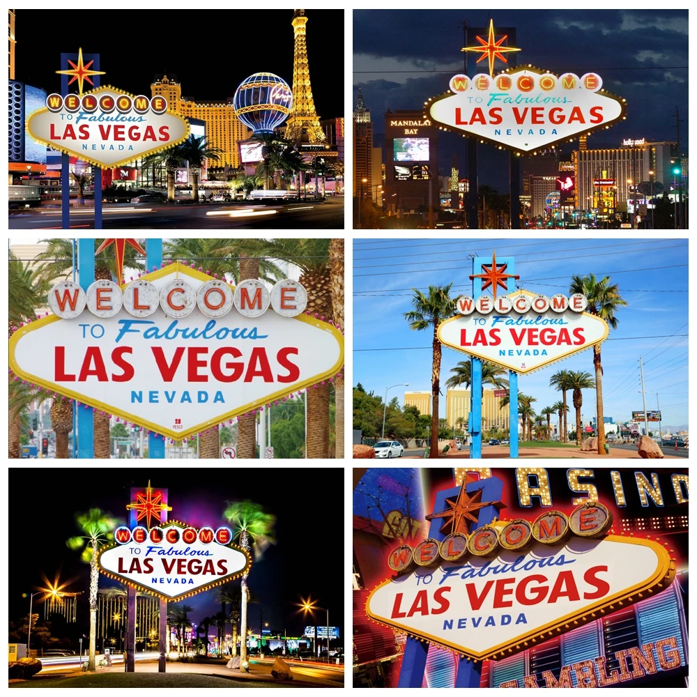 

Las Vegas Night Backdrop Welcome To Las Vegas Billboard Famous City Birthday Decoration Background for Photography Photo Studio