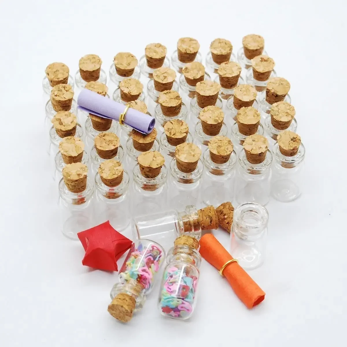 10pcs 0.5ml/1ml/2ml/5ml Small Bottle Glass Jars Decor DIY Clear Containers Mini Massage Vials Ornaments Cork Stopper Mason Pots