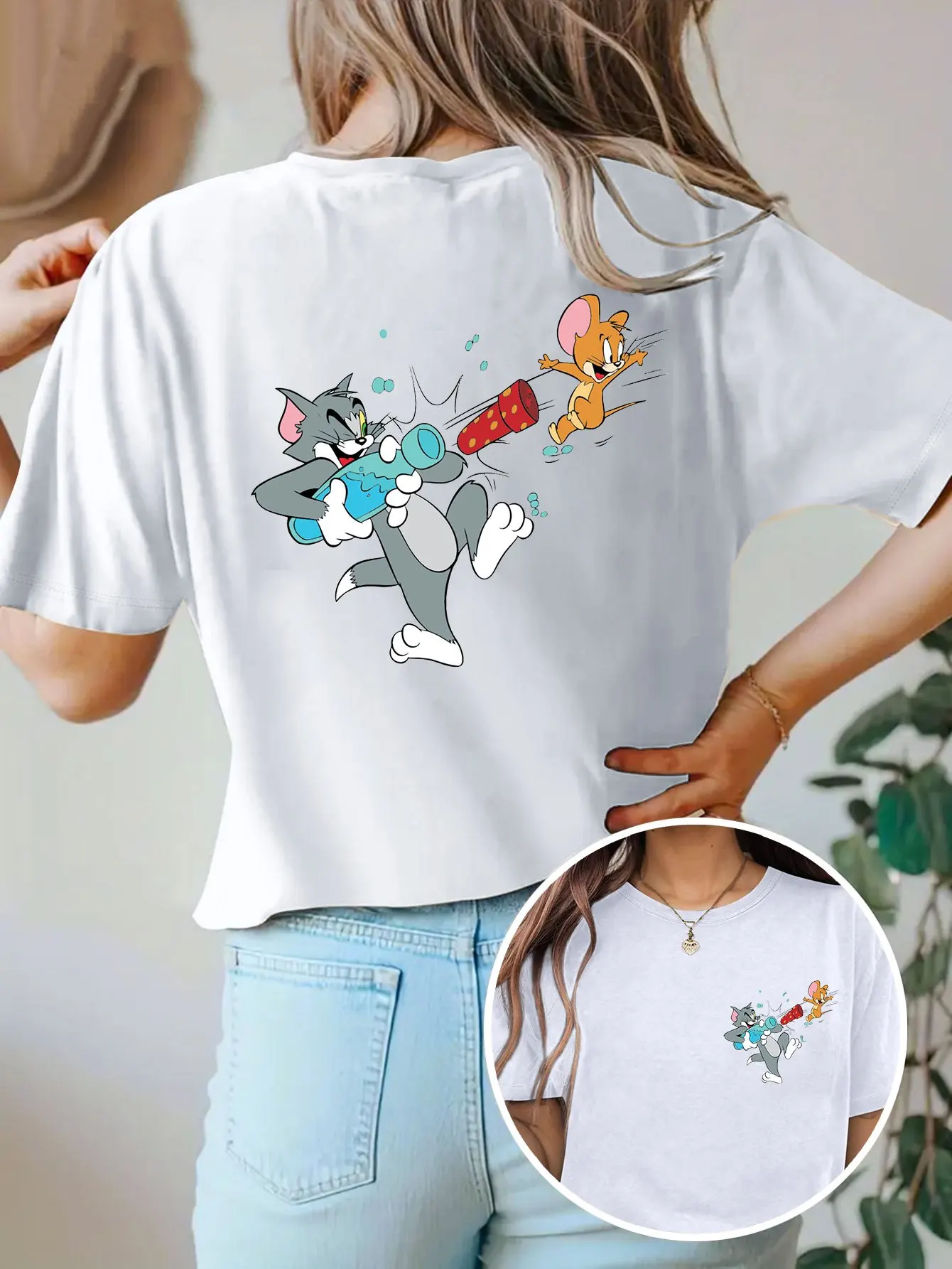 

Women's Tom and Jerry Print T-Shirt Short Sleeve Cotton Tees Cartoon Tom and Jerry Women T-shirt Brand Summer Clothing Y2k Tops