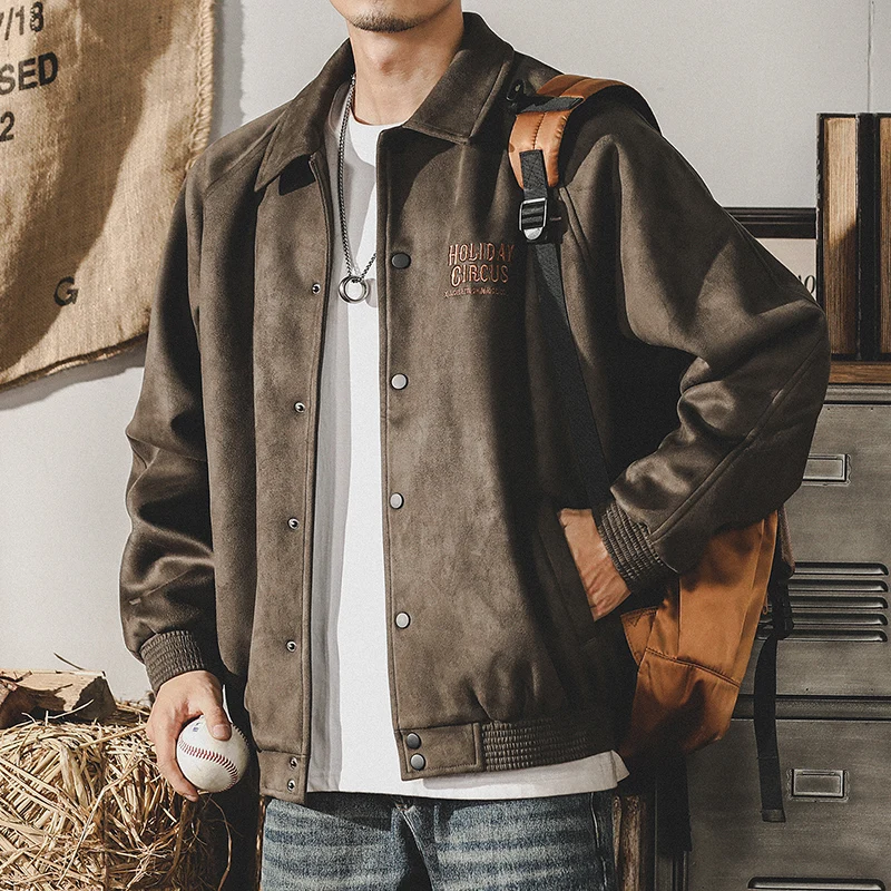 

Suede Baseball Jacket Single Breasted Men's Spring and Autumn 2024 New Fashion Embroidered PU Leather Coat Men Clothing