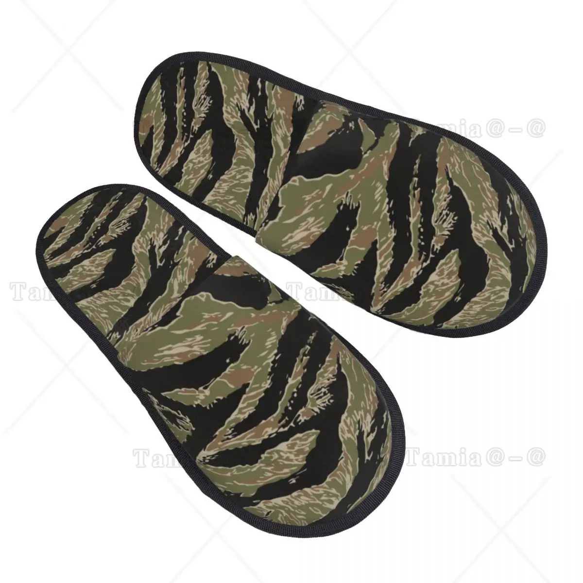 Women Tiger Stripe Camo House Slippers Soft Warm Military Tactical Camouflage Memory Foam Fluffy Slipper Indoor Outdoor Shoes