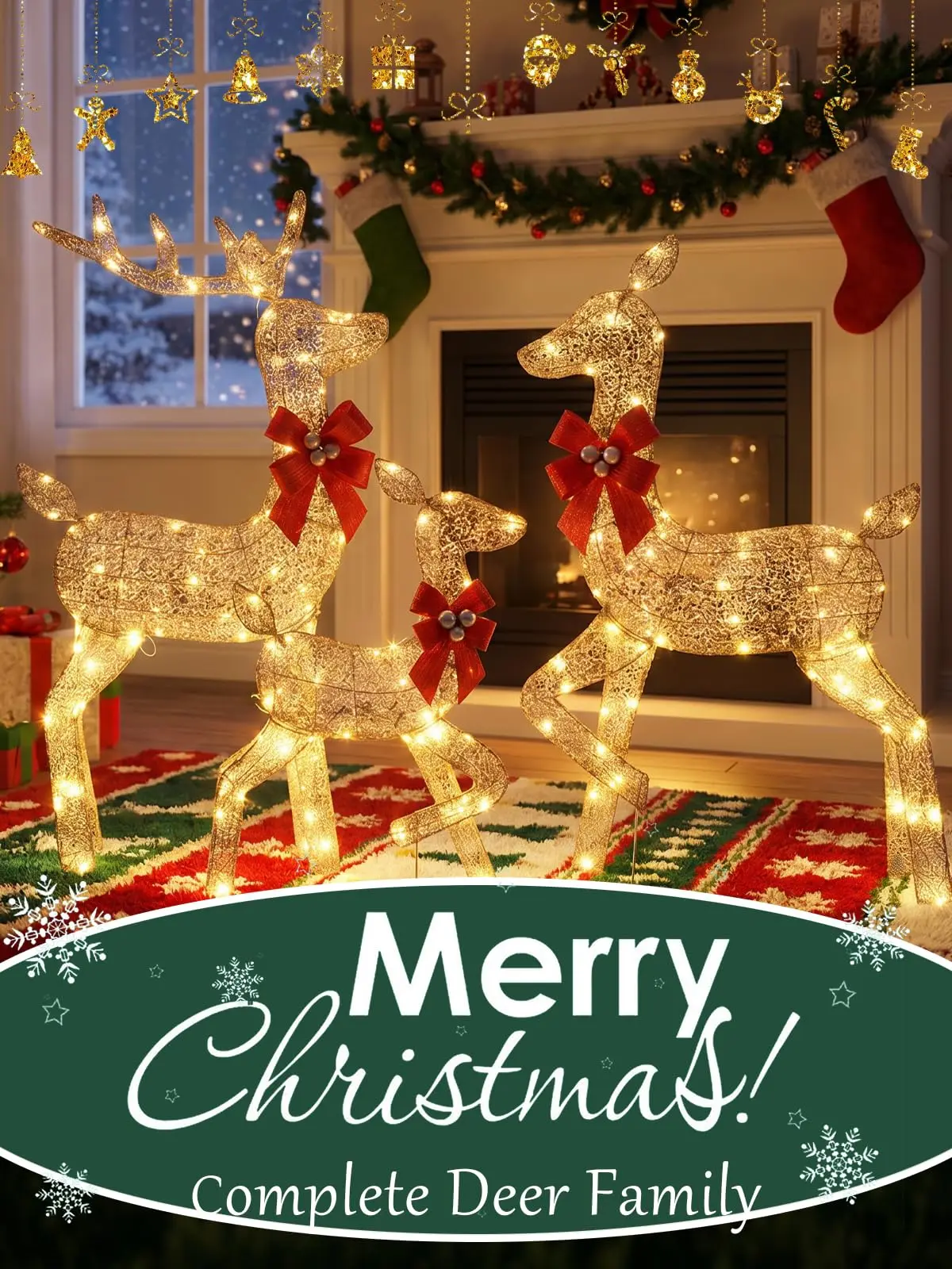 3 Pieces Lighted Christmas Deer Family Set, LED Reindeer Outdoor Yard Decorations with Constant-On Lights, Christmas Deer Family Decor for Lawn, Garden, Porch and Holiday Light-Up Display view 3
