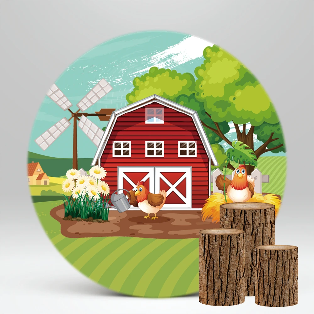 Farm Theme Round Backdrop Cover/Wood Grain Cylinder Cover for Birthday Parties, Weddings, Baby Shower Decoration Props