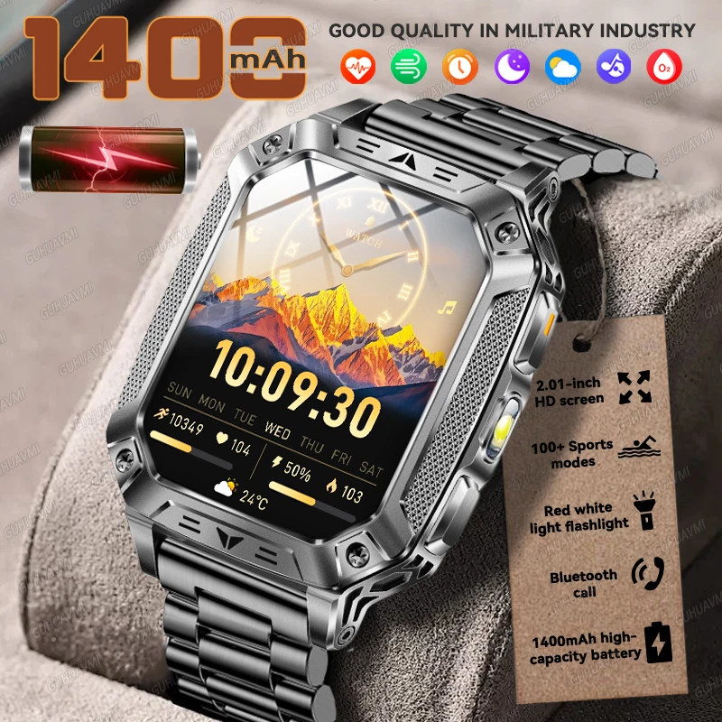 

2026 New Millitary T-Rex 3 Ultra Sports SmartWatch Men 1400mAh Battery 5ATM Swim Red Light Flashlight Bluetooth Call Smartwatche