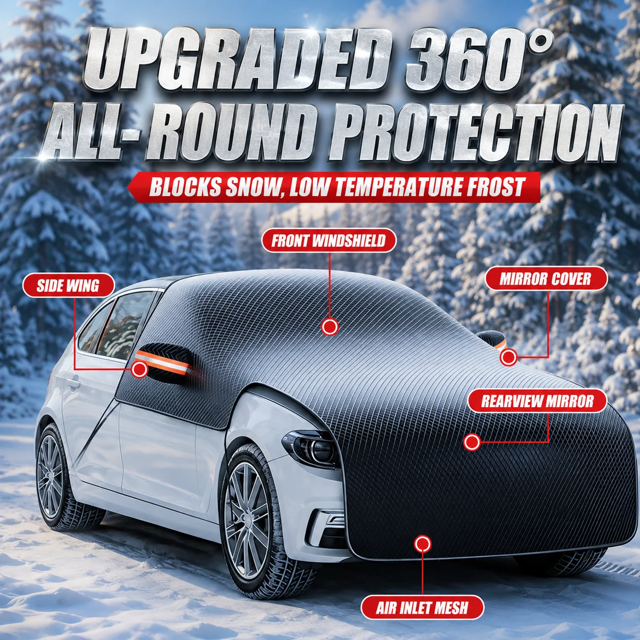 Auto-Schneeabdeckung Vollständige Abdeckung Wasserdichter Oxford-Stoff Schutzabdeckung Anti-Frost Windschutzscheibenschutz mit winddichten Gurten – Detail 3