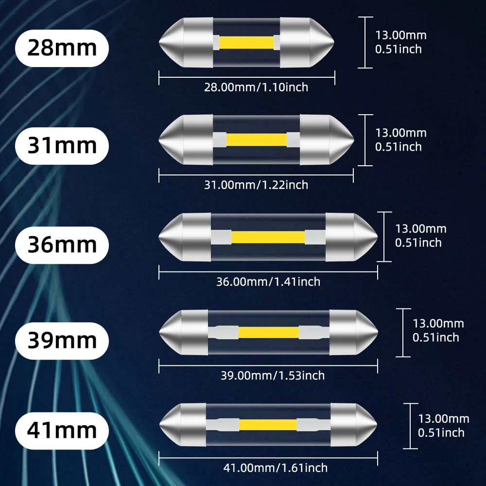 4pcs Led Festoon 31MM 36MM 41MM C5W COB Glass Led Bulbs Housing Dome Lamp Trunk Car License Plate Light Interior reading light image 5