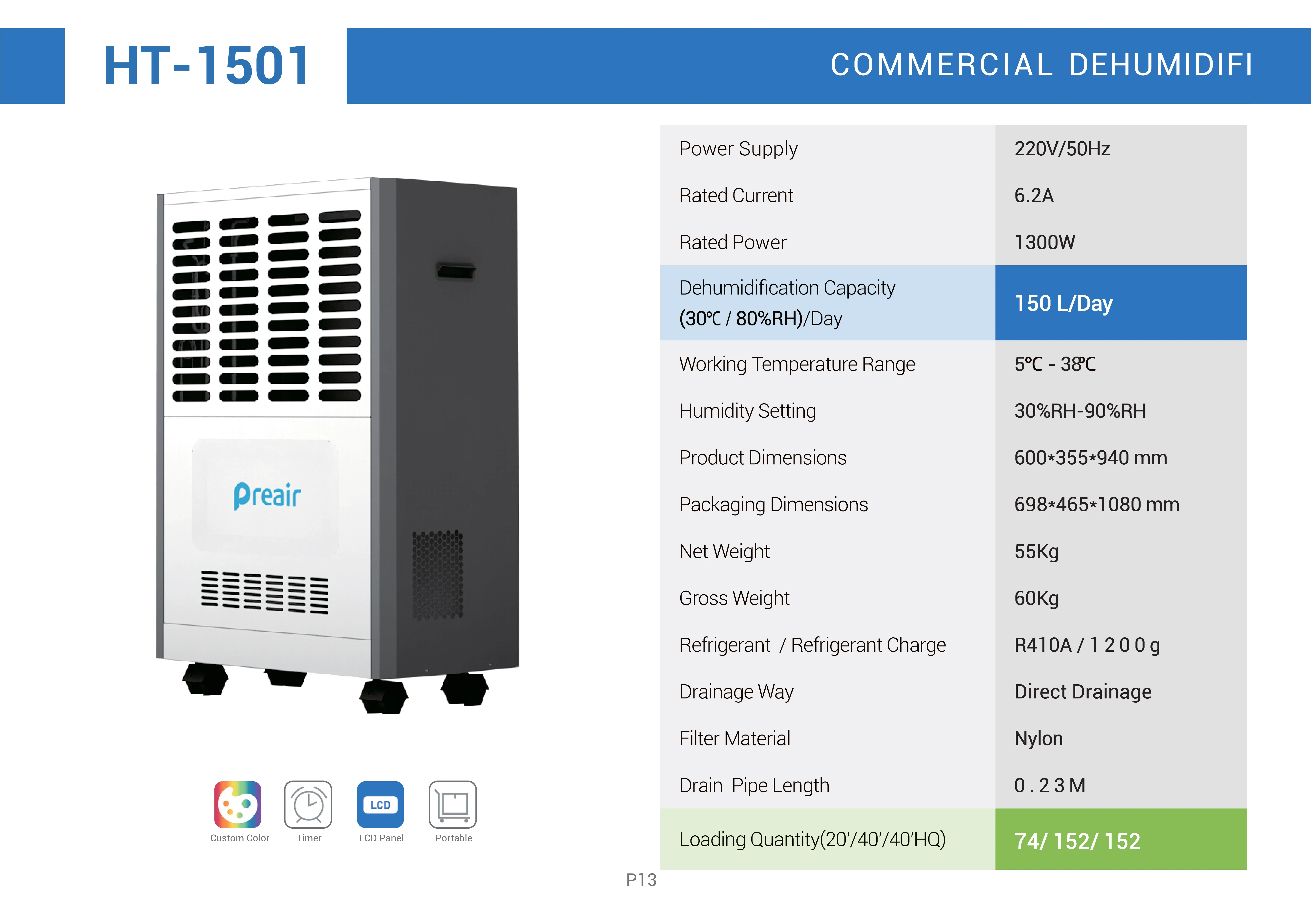 Intelligent Control Portable 220V 150L Commercial Dehumidifier Drying Machine
