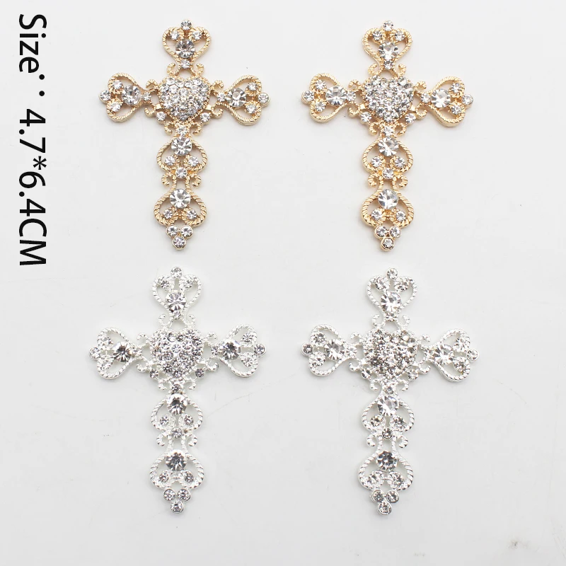 Fashionable 5Pcs/Lot 4.7 * 6.4cm Cross Rhinestone Alloy Decoration DIY Is Suitable For Delicate Clothing Accessories