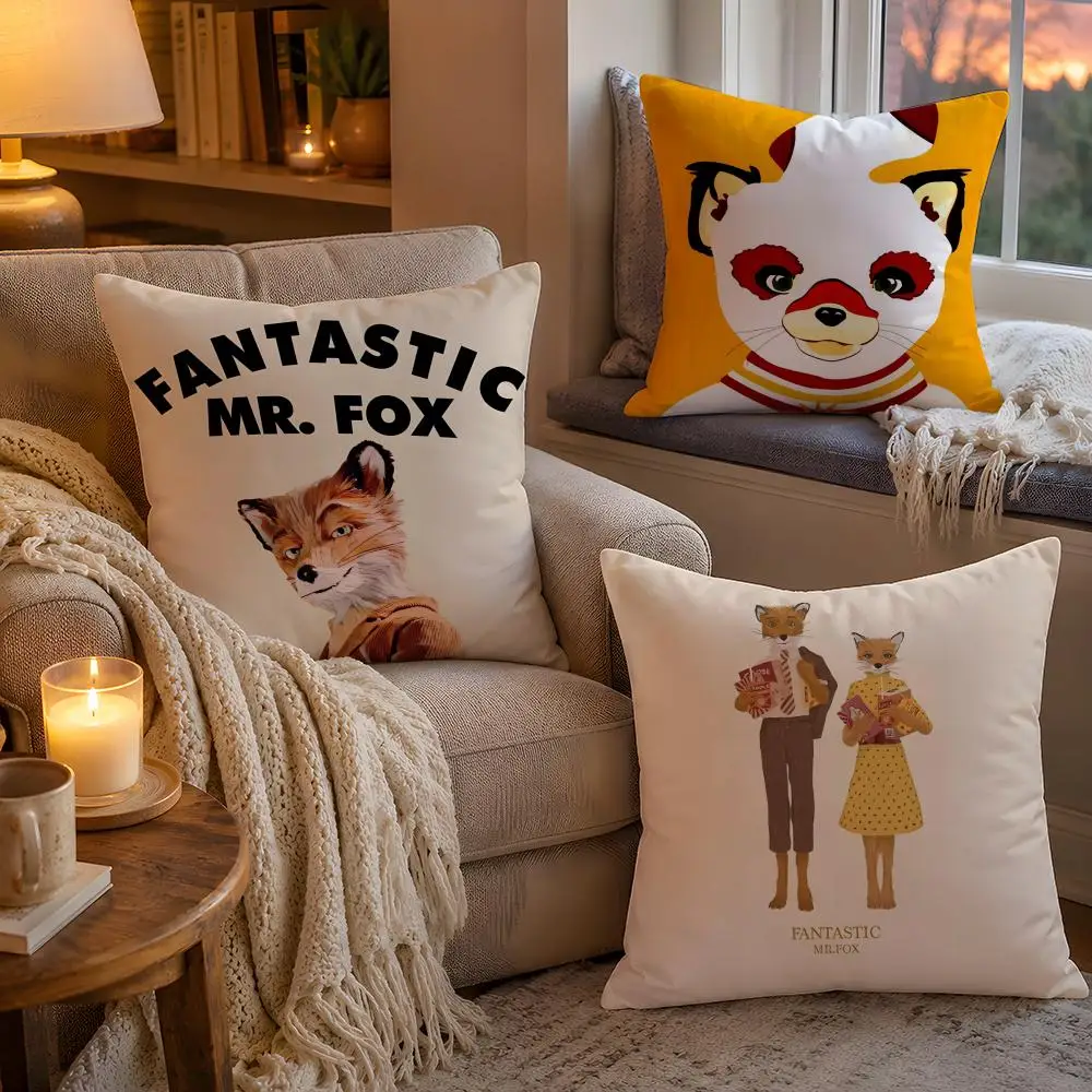 Movie The Fantastic Mr Fox Cushion Cover Soft Plush Cushion Cover Double Print And Invisible Zipper For Sofa Home Car Use