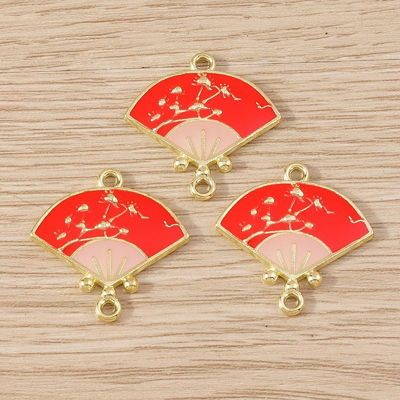 Tusember 20 Stück modische Doppelloch-Emaille-Blumen-Fächer-Anhänger für die Herstellung von DIY-Halsketten, Ohrringen und Schmuckzubehör – Detail 3