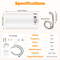 Electric Water Heater 80L Tank Instant Hot Water Heater 2000W 220V Tankless Water Heater  Automatic Water Insulation, G1/2