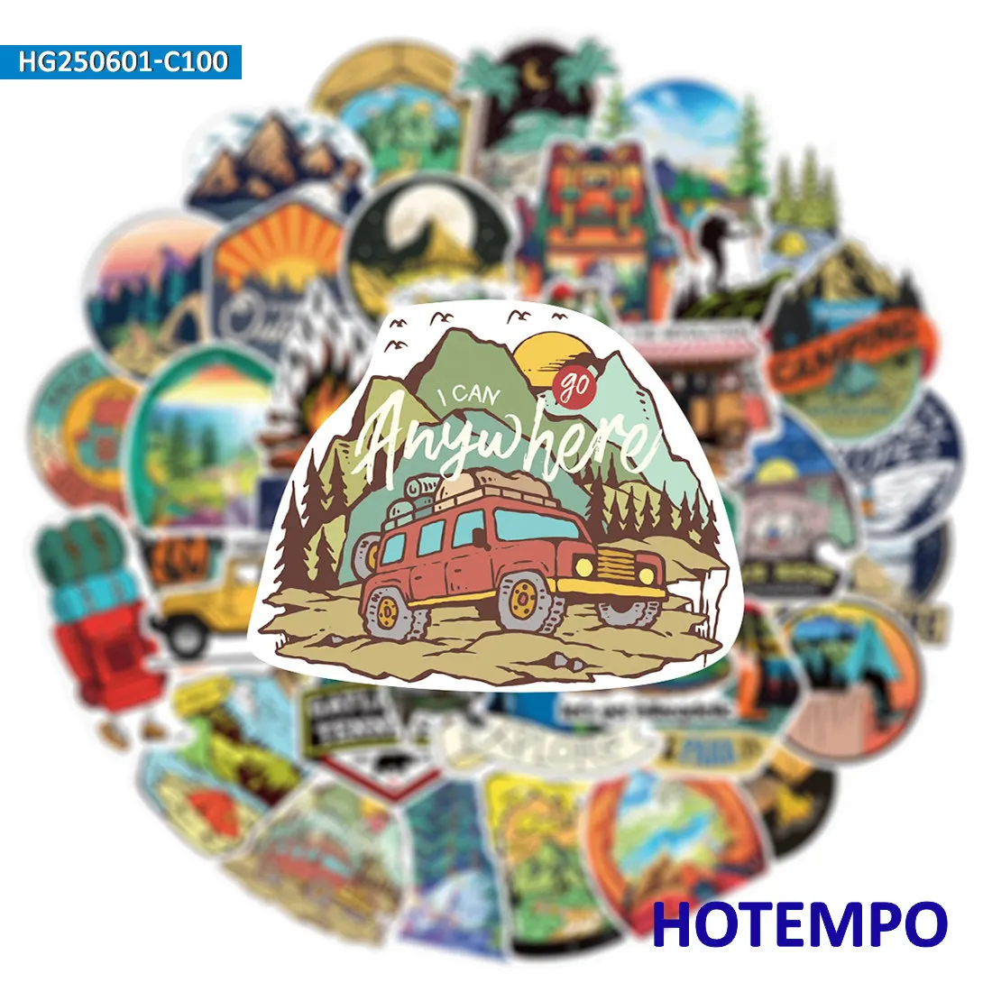 مجموعة ملصقات السفر للتخييم، رحلة تسلق للمغامرة الخارجية والمشي لمسافات طويلة، لأمتعة الهاتف المحمول، حزمة ملصقات مضحكة، 100 قطعة #1