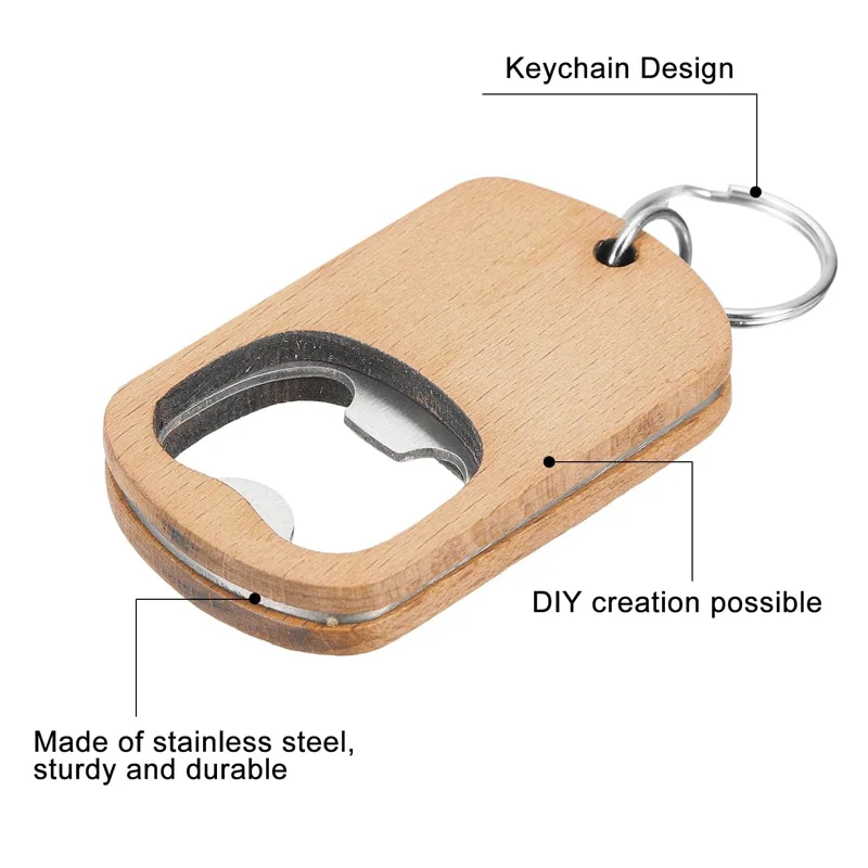 100Pcs/Lot Wooden Bottle Opener Wood Handle Stainless Steel Bottle Opener Keychain Wood Key Chain for Kitchen Bar Restaurant