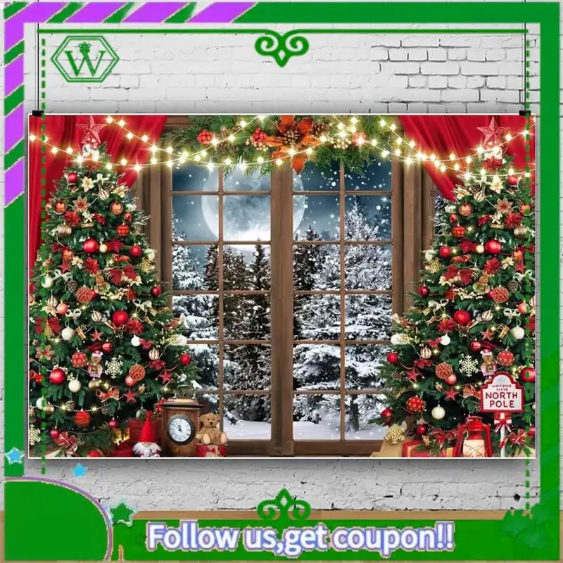 

Reliable-Photography Background 150*100CM Christmas Theme Photography Background Winter Fantasy Wonderland Snow Tree Red Curtain